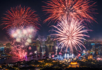 Fototapeta premium city skyline covered with celebrations and lights