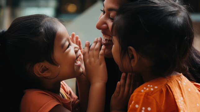 Children with their deaf mother sharing a sign language message of love, a warm and inclusive Mother's Day celebration