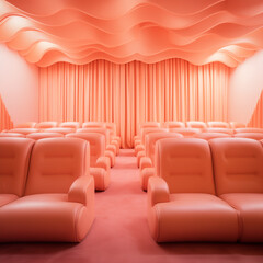 Peach-colored movie theater.Minimal creative interior concept