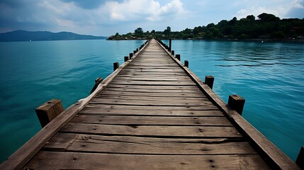Serene Waters Along the Wooden Pathway Leading to Tranquil Island Paradise