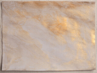 Watercolor paper grain texture painting frame wall. Abstract metallic gold, nacre and beige marble copy space background.