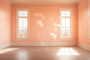 Empty peach fuzz room with sun light, 