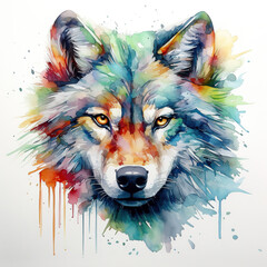 Naklejka premium watercolor wolf closeup
