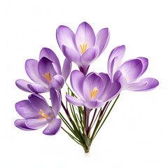 Close up of a purple crocus flowers isolated on white background 