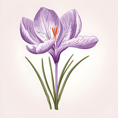Illustration of purple crocus flowers isolated on white background 