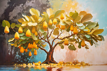 A Painting of a Tree With Lemons Growing Out of It - obrazy, fototapety, plakaty