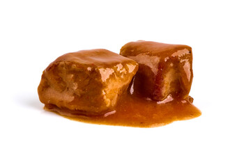 Stew Meat, stewed pork goulash, isolated on white background.