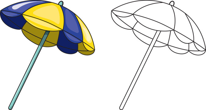 Conjunto de sombrillas de playas con color y sin color, ilustraci&oacute;n vectorial en formato eps.