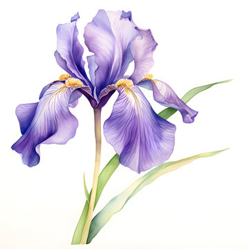 Illustration of a purple iris flower isoltaed on white background