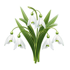 Illustration of snowdrop flowers isolated on white background