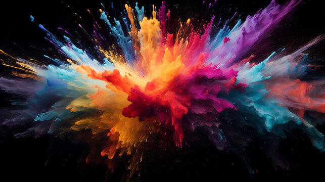 Farbexplosion auf schwarzem Hintergrund, Pastellfarben