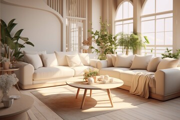 A warm and romantic modern cream style living room