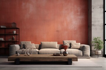 An example of a coral themed living room interior design. living room minimalist décor.