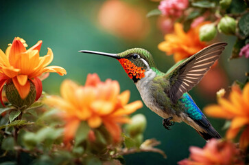 Obraz premium Hummingbird Captivated by Vibrant Blooms