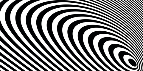 Abstract hypnotic spinning lines background. Black and white vertical tunnel wallpaper. Psychedelic twisted stripes pattern. Spiral template for posters, banners,