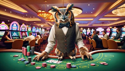 Owl dealer at casino table