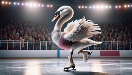 Swan Ice Skating Performance - obrazy, fototapety, plakaty