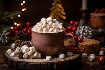Obraz na płótnie Canvas Festive hot cocoa drink with marshmallows