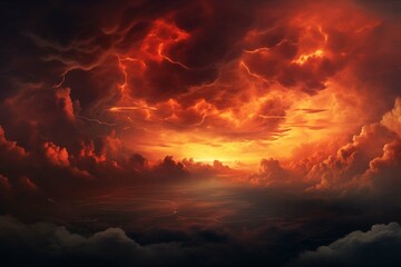 Fiery red and black sky clouds, Thunderclouds.