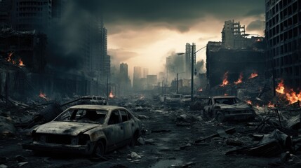 Apocalyptic city war zone - obrazy, fototapety, plakaty