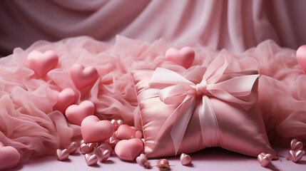 Valentines hearts , elements on pink background postcard. symbols of love