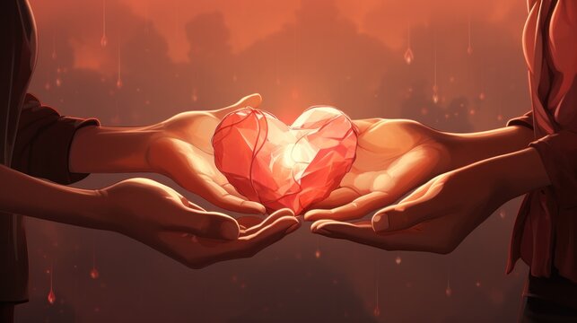 one hand offering a heart to another hand