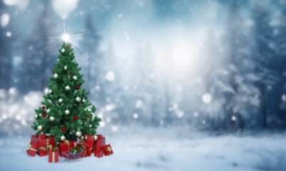 Fototapeta na wymiar Christmas Tree with Gift Boxes in white Snow