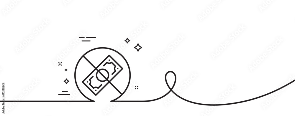 Poster corrupt line icon. continuous one line with curl. no cash money sign. stop corruption crime symbol. 
