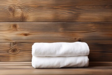 Obraz na płótnie Canvas Stack of white folded towels on wooden background