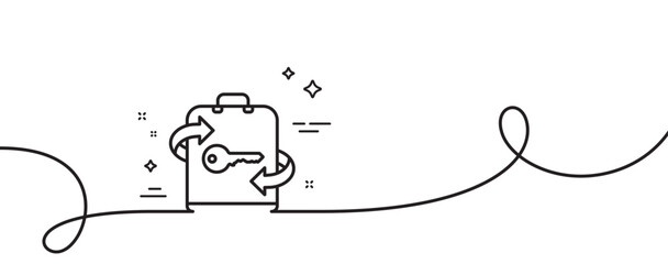 Luggage room line icon. Continuous one line with curl. Baggage Locker sign. Travel service symbol. Luggage single outline ribbon. Loop curve pattern. Vector