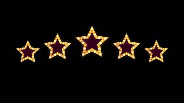 Five stars golden animation label tags for hotels, services, restaurants animation stars motion on a transparent background. Perfect for casino style games and beyond. 