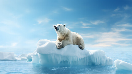 Polar bear on an iceberg. Winter landscape.