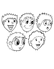 Cartoon Character Faces Heads Vector Illustration Art Set