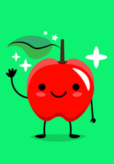 Vector flat smiling apple cartoon illustration