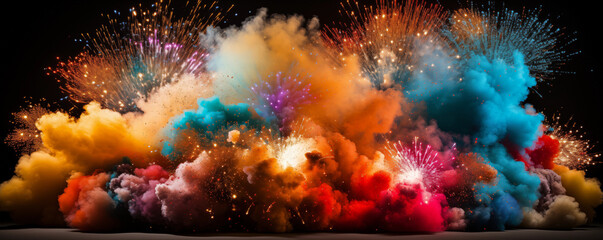 Firework explosion in the night sky celebrating happy new year created by ai - obrazy, fototapety, plakaty