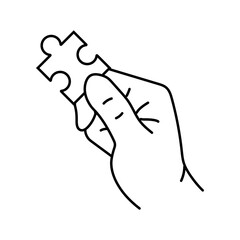 puzzle jigsaw hand line icon vector. puzzle jigsaw hand sign. isolated contour symbol black illustration