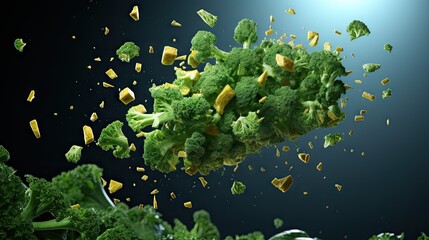 Falling broccoli UHD wallpaper