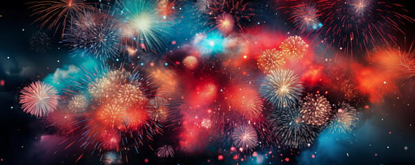 Firework explosion in the night sky celebrating happy new year created by ai