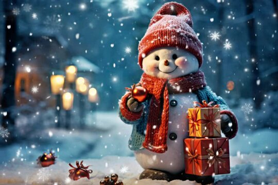 Bonhomme de neige sous la neige le soir de No&euml;l