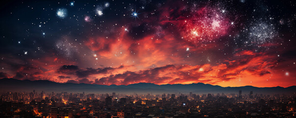 Firework explosion in the night sky celebrating happy new year created by ai