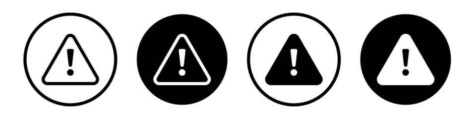 Disclaimer icon set. alert exclamation vector sign in black filled and outlined style. - obrazy, fototapety, plakaty