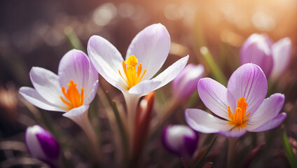 Beautiful spring crocus flowers close up