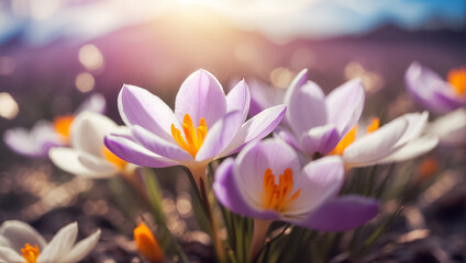 Beautiful spring crocus flowers close up