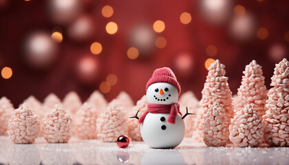 Obraz premium Snowman decoration brings winter celebration with cute snowflake background generated by AI