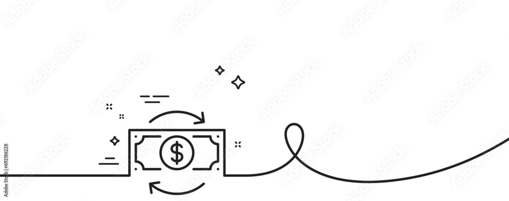 Poster money change line icon. continuous one line with curl. currency exchange sign. financial reinvestmen