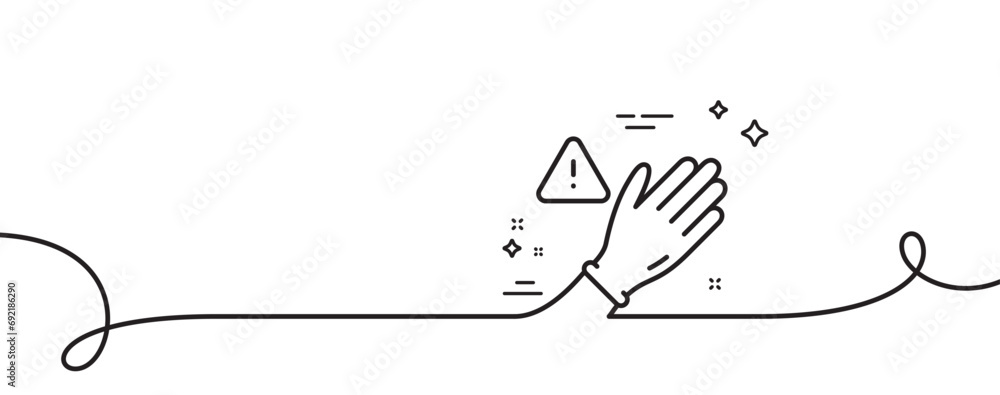 Poster dont touch without gloves line icon. continuous one line with curl. hand warning sign. hygiene notif
