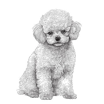 Toy poodle white hand drawn sketch in doodle style illustration