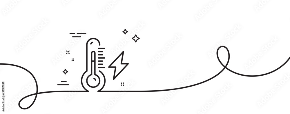 Poster electricity power line icon. continuous one line with curl. lightning bolt with thermometer sign. el
