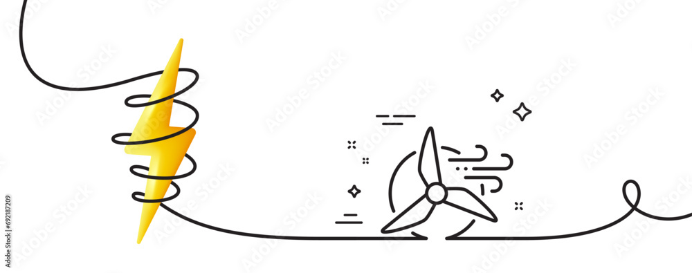 Poster windmill turbine line icon. continuous one line with curl. wind power energy sign. alternative suppl
