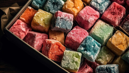 Turkish delight a sweet, multi colored gourmet indulgence in cube shape generative AI